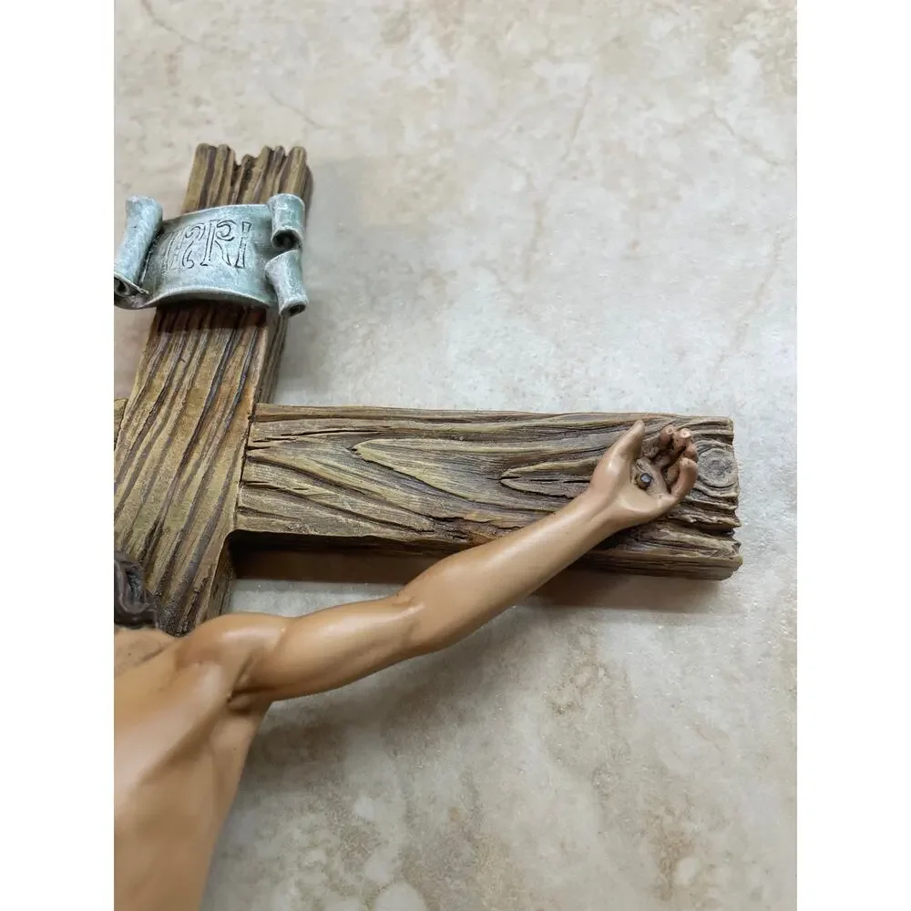 Religious Wall Crucifix Jesus Christ on Cross Faux Wood Grain Catholic Decor